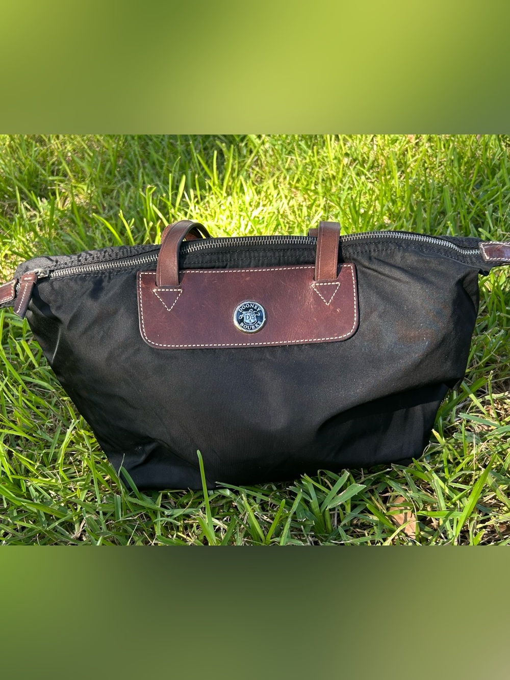Vintage Dooney & Bourke Black Nylon Duffel with Brown Leather Trim